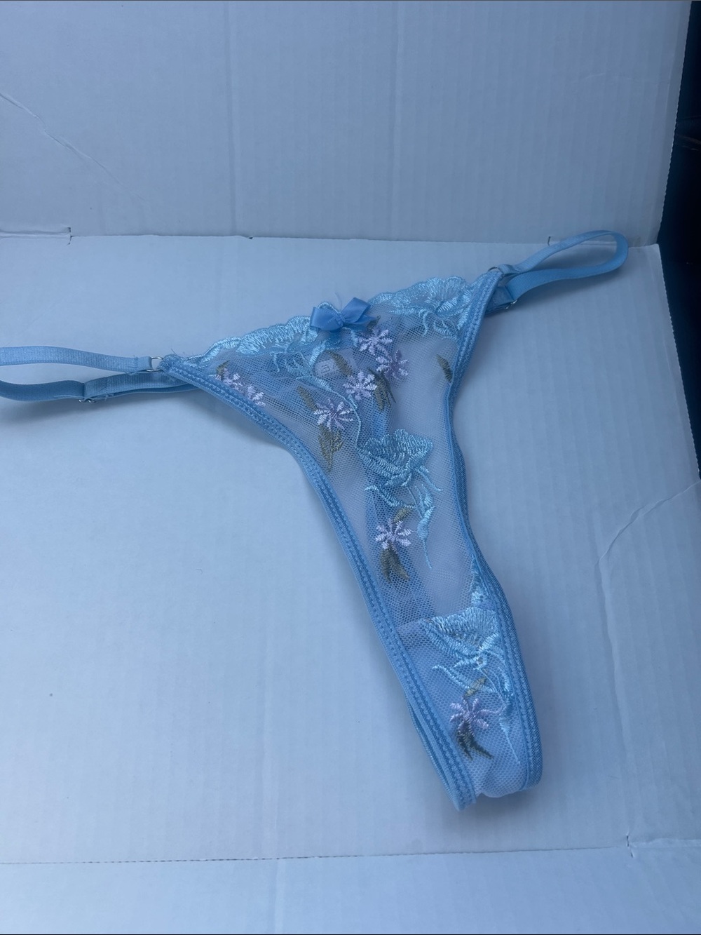 Mesh / Embroidery panties thong / string Blue S